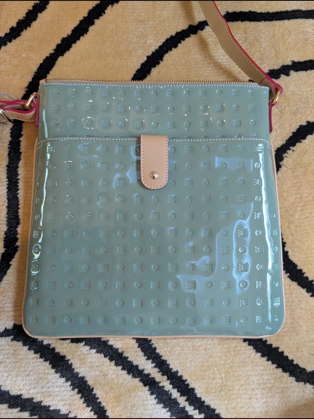Arcadia Sage Green Patent Crossbody with Beige Trim